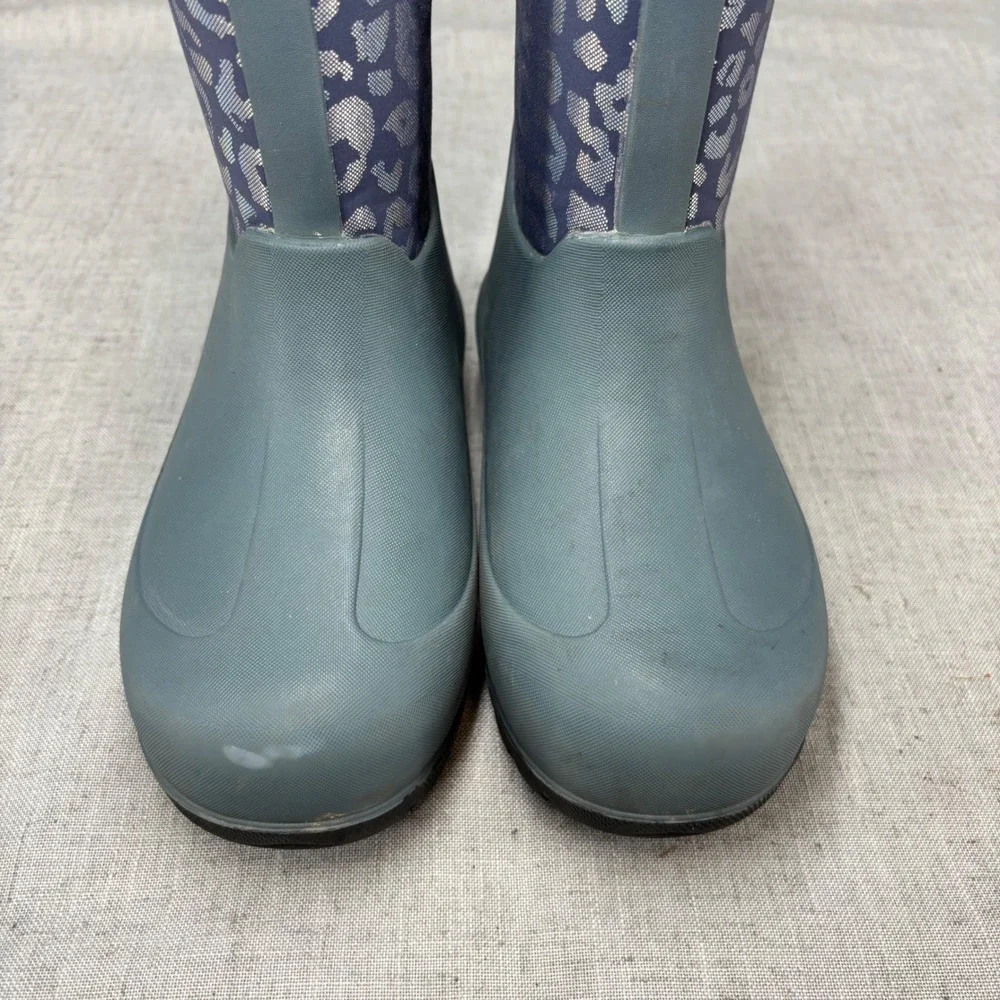 Bogs Neo Classic Gray Silver Metallic Leopard Waterproof Insulated Rain Boots